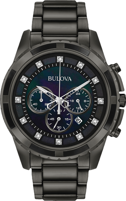 Bulova Men's Chronograph Diamond Accent Dark Gray Stainless Steel