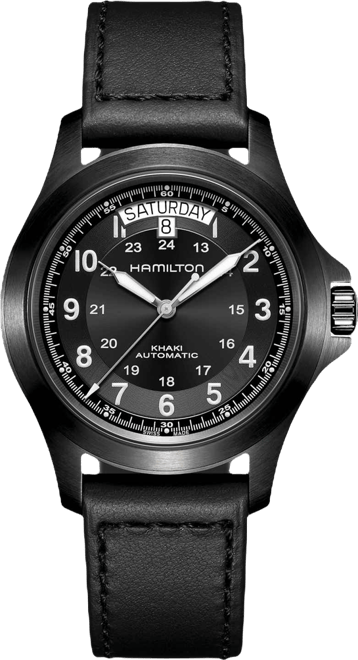 Men's Swiss Automatic Khaki Field King Black Leather Strap Watch 40mm