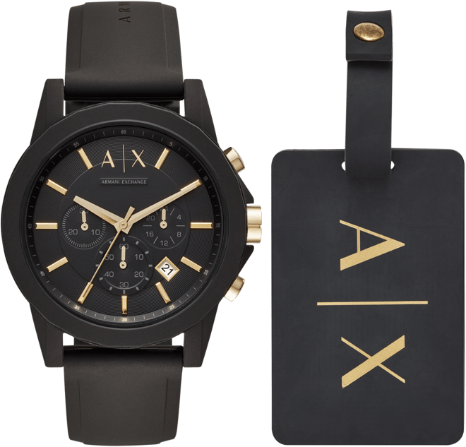 Armani Exchange Men's Chronograph Black Stainless Steel Bracelet Watch and  Bracelet Gift Set