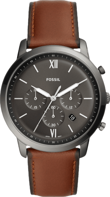 Mens Neutra Chrono gray case with brown leather strap