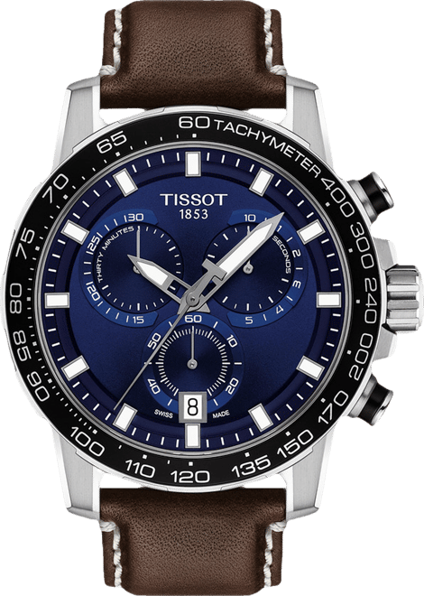 Men's Swiss T-Sport Supersport Chrono Brown Leather Strap Watch 46mm