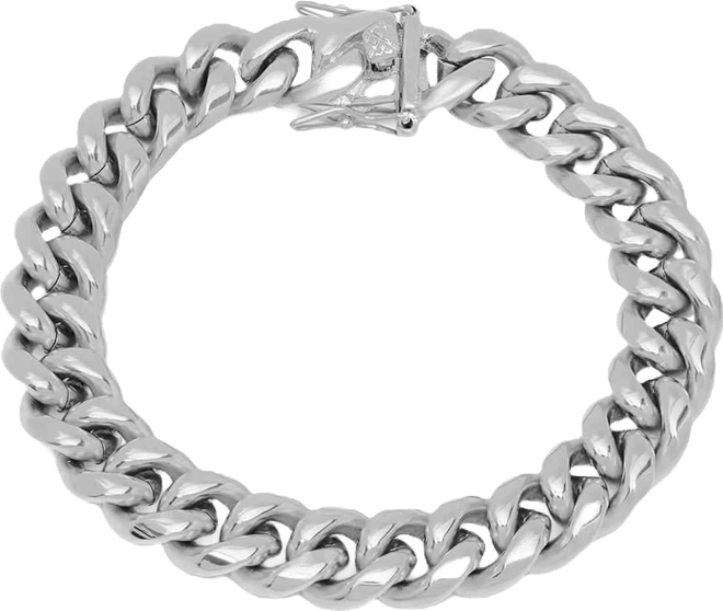 Men's Stainless Steel Miami Cuban Chain Link Style Bracelet with 12mm Box Clasp Bracelet