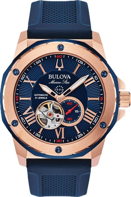 Men's Automatic Marine Star Blue Silicone Strap Watch 45mm