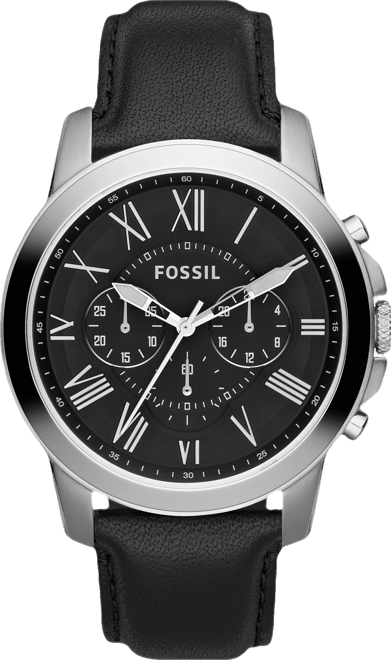 Men's Chronograph Grant Black Leather Strap Watch 44mm FS4812