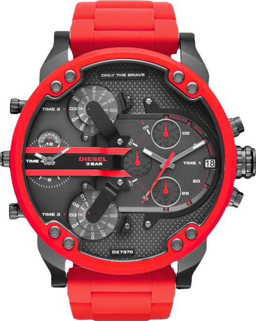 Men's Chronograph Mr. Daddy 2.0 Red Silicone Strap Watch 55x66mm DZ7370