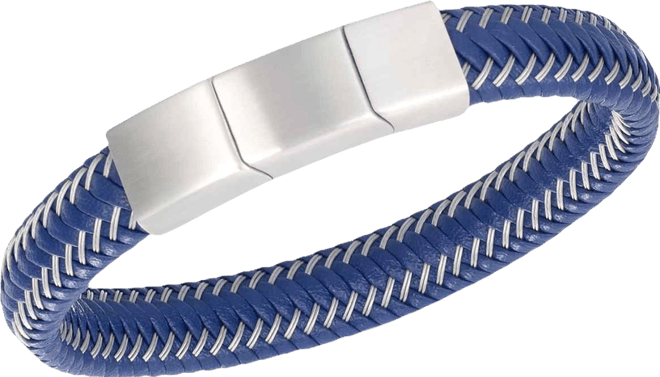 Smith Men's Blue Leather Braided Bracelet in Stainless Steel