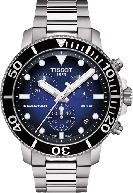 Men's Swiss Chronograph Seastar 1000 Gray Stainless Steel Bracelet Diver Watch 45.5mm