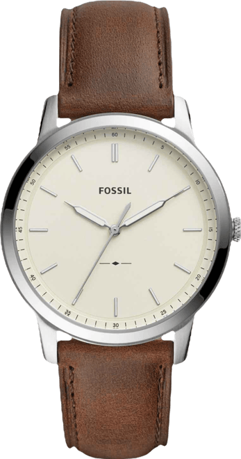 Men's Minimalist Brown Leather Strap Watch 44mm