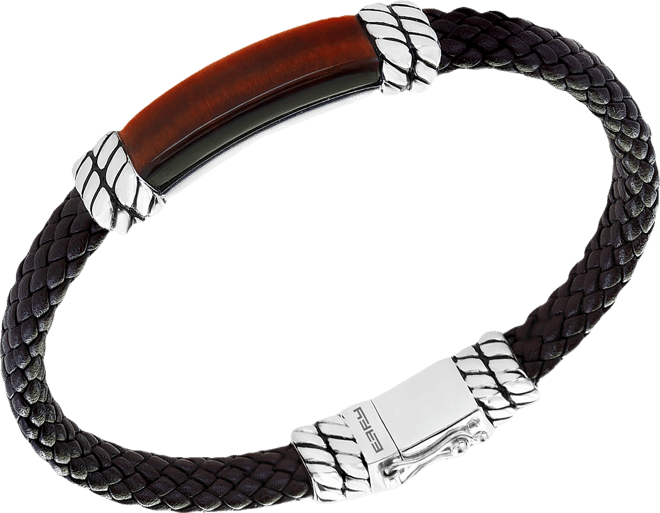 Effy Men's Tiger's Eye Brown Leather Bracelet in Sterling Silver