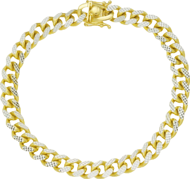 Men's Two-Tone Cuban Link Chain Bracelet in 14k Gold-Plated Sterling Silver and Sterling Silver