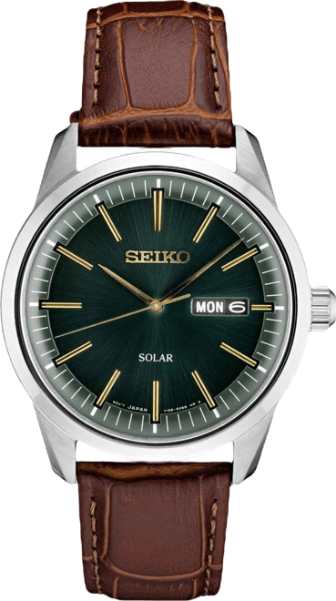 Men's Solar Essentials Brown Leather Strap Watch 40mm