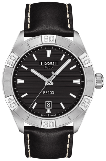 Tissot Men s Swiss PR 100 Sport Black Leather Strap Watch 42mm