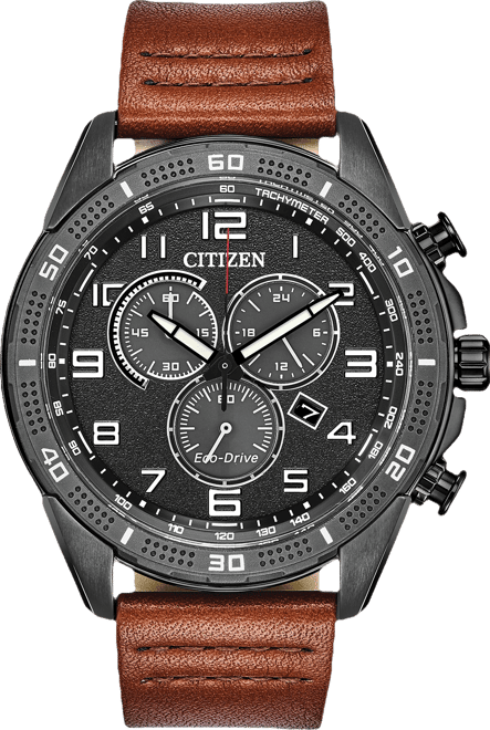 Drive From  Eco-Drive Men's Ltr Brown Leather Strap Watch 45mm