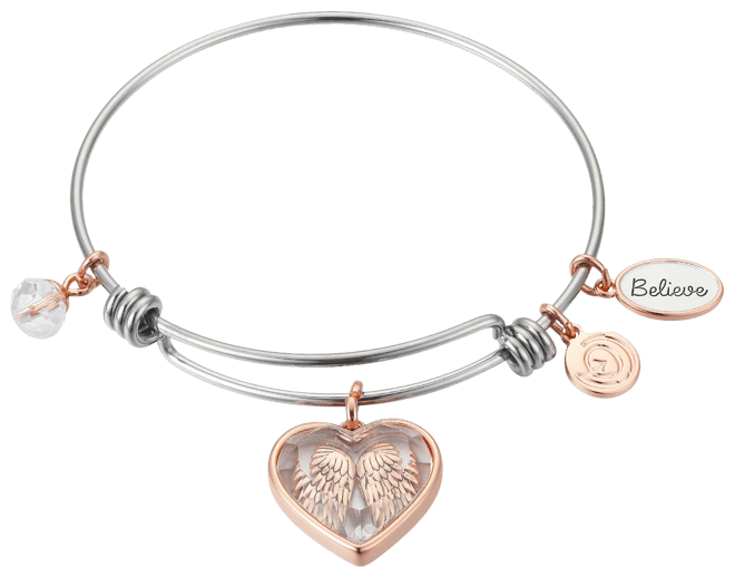Elephant & Heart & Rose Charm Bangle Bracelet Decorative