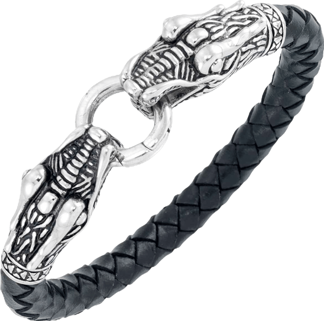 Men's Dragon Head Leather Bracelet in Stainless Steel