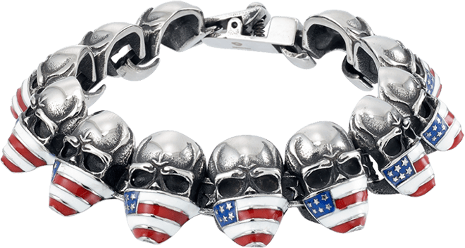 Men's Enamel Skull Bracelet in Stainless Steel