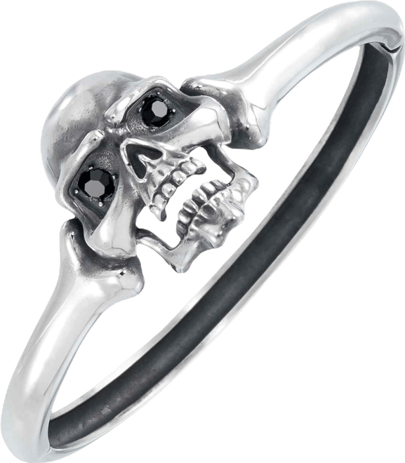 Men's Black Cubic Zirconia Skull Bangle Bracelet in Stainless Steel