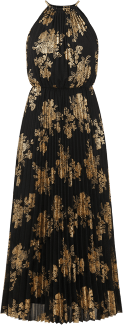 Petite Pleated Gold-Print Gown
