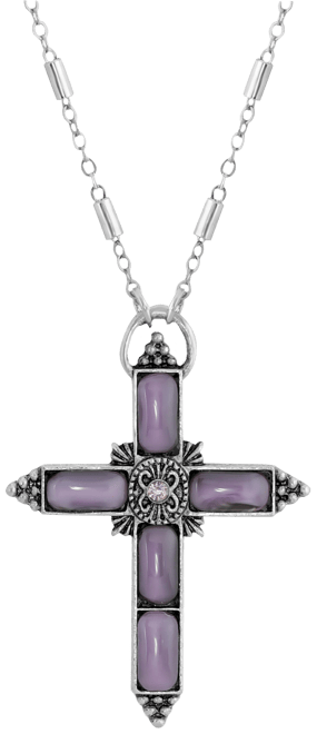 Silver-Tone Purple Moonstone Purple Crystal Cross 20" Necklace