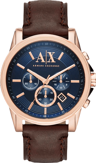 Men's Chronograph Dark Brown Leather Strap Watch 45mm AX2508