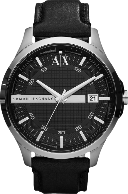 Watch, Men's Black Leather Strap 46mm AX2101