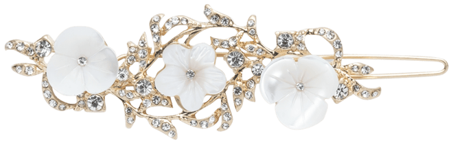 Gold-Tone Pave & Mother-of-Pearl Flower Hair Barrette