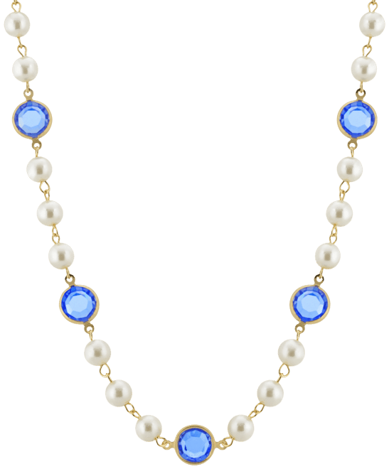 Gold-Tone Imitation Pearl with Blue Channels 16" Adjustable Necklace