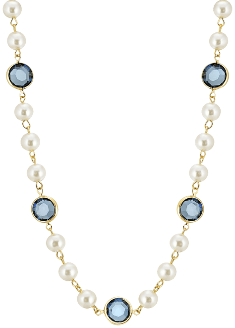 Gold-Tone Imitation Pearl with Dark Blue Channels 16" Adjustable Necklace