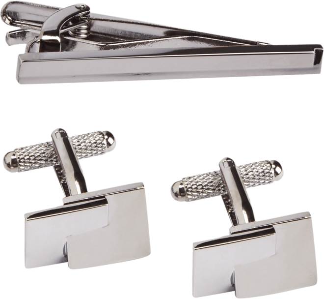 Men's Small Grid Cuff Links & Tie Bar Set