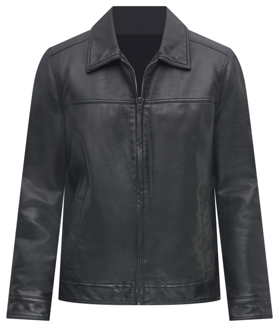 Men's Faux Leather Laydown Collar Jacket