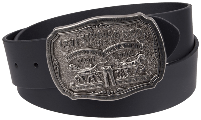 Leather Men's Belt with Plaque Buckle