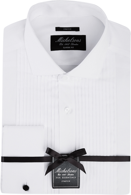 Classic/Regular Fit Stretch Pleated Bib French Cuff Tuxedo Shirt