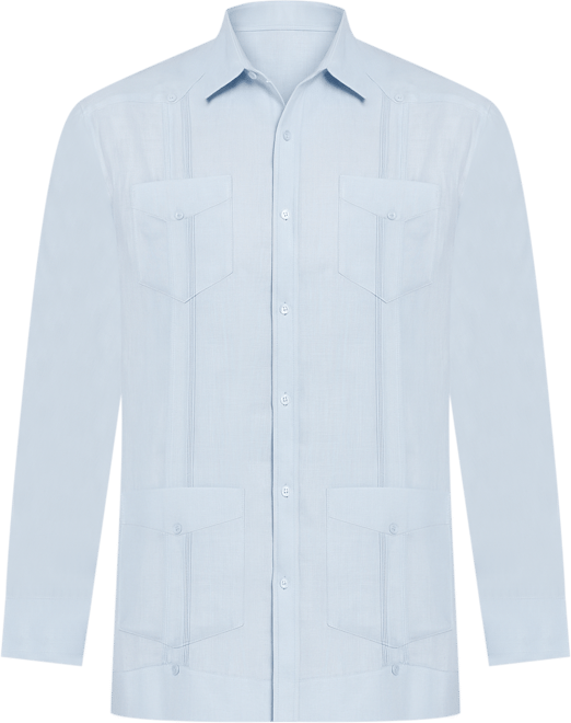 Men's 100% Linen Long Sleeve 4 Pocket Guayabera Shirt