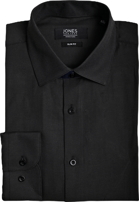 JONES New YORK Men's Basket weave Dobby Dress Shirt - Black - Size 18-18.5 34-35
