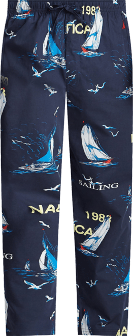 Men's Cotton Sailboat-Print Pajama Pants