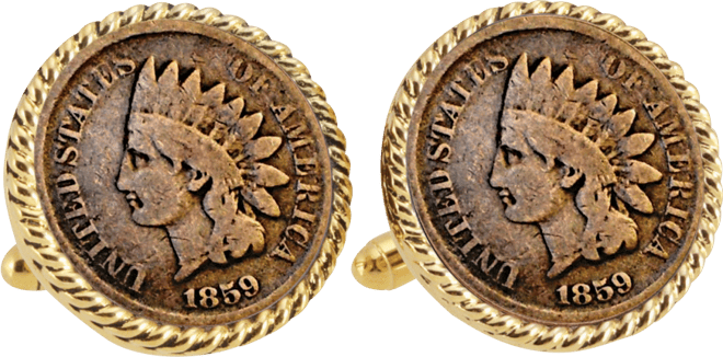 1859 First-Year-Of-Issue Indian Head Penny Rope Bezel Coin Cuff Links