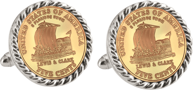 Gold-Layered 2004 Keelboat Rope Bezel Coin Cuff Links