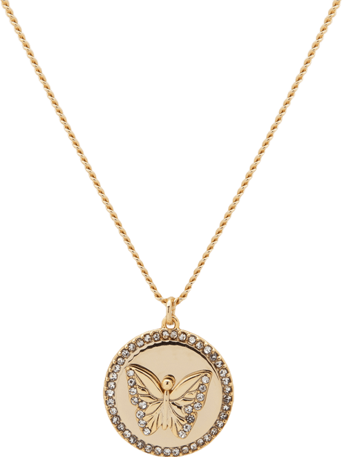 Gold-Tone Pave Butterfly Pendant Necklace, 16" + 3" extender
