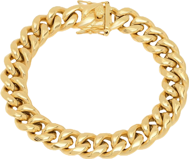 Men's 18k gold Plated Stainless Steel Miami Cuban Chain Link Style Bracelet with 12mm Box Clasp Bracelet