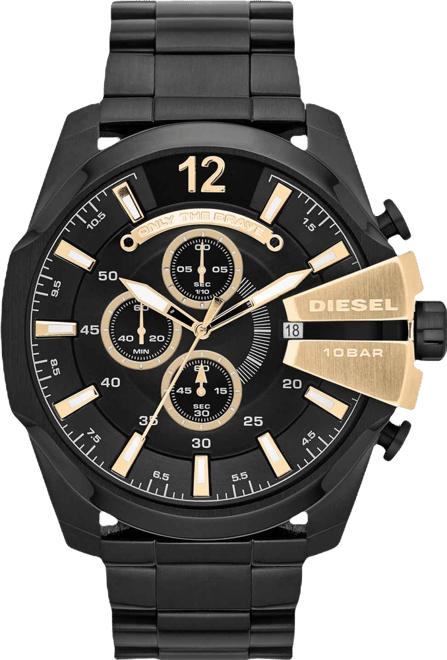 Men's Chronograph Mega Chief Black Ion-Plated Stainless Steel Bracelet Watch 51x59mm DZ4338