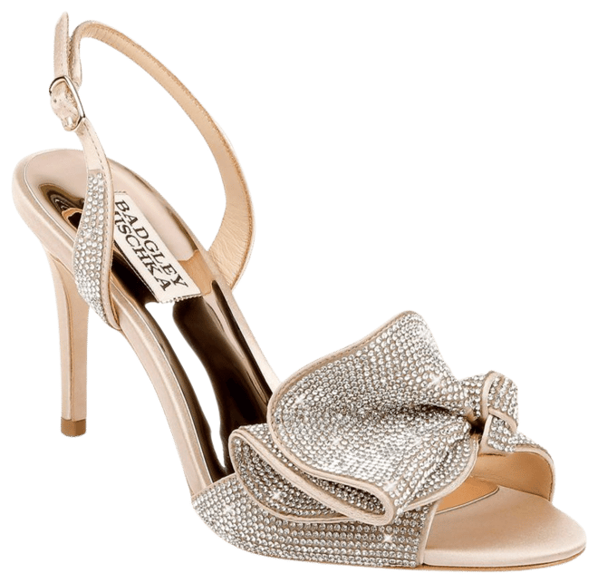 Badgley Mischka Women s Rennie Almond Toe Rhinestone Ruffle Satin