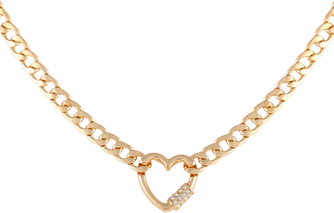 Gold-Tone Crystal Heart Charm Necklace, 16" + 2" extender