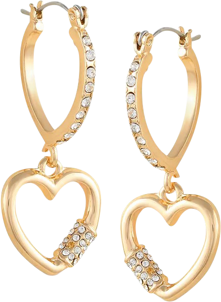 Gold-Tone Pave Hoop Earring with Heart Charm 1 ½"