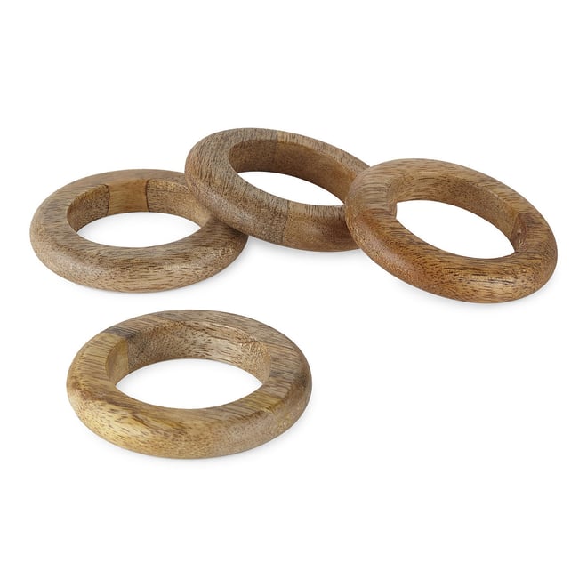 Real Living Faceted Mango Wood Napkin Rings, 4-Pack