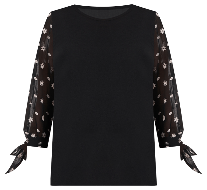 Women's Crewneck Puff 3/4-Tie Sleeve Knit Top