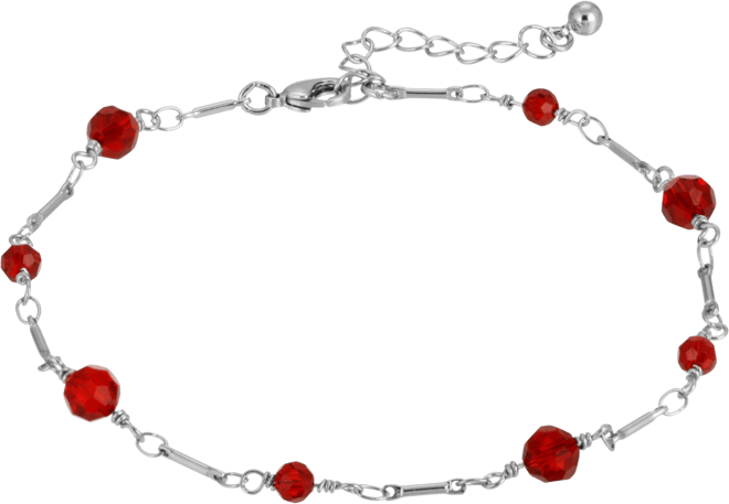 Women's Silver-Tone Red Beaded Chain Anklet