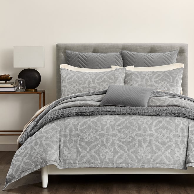 New Luxury Embroidered Velvet Duvet Silver Grey - King –