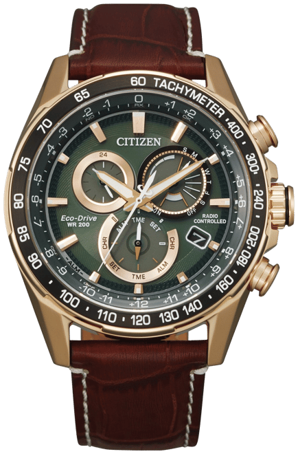 Eco-Drive Men's Chronograph Pcat Brown Leather Strap Watch 43mm