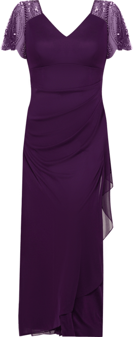 Plus Size Embellished Sheer Matte Jersey Gown