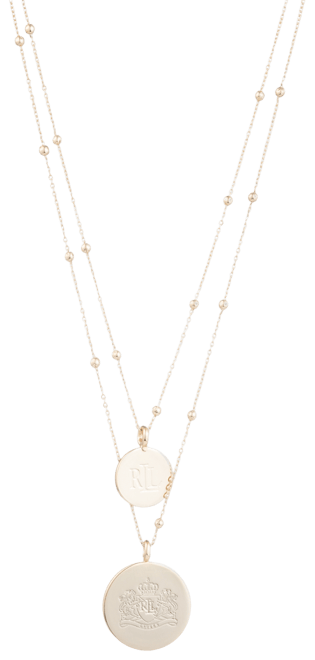 Gold-Tone Engraved Logo Two-Row Pendant Necklace, 16" + 3" extender